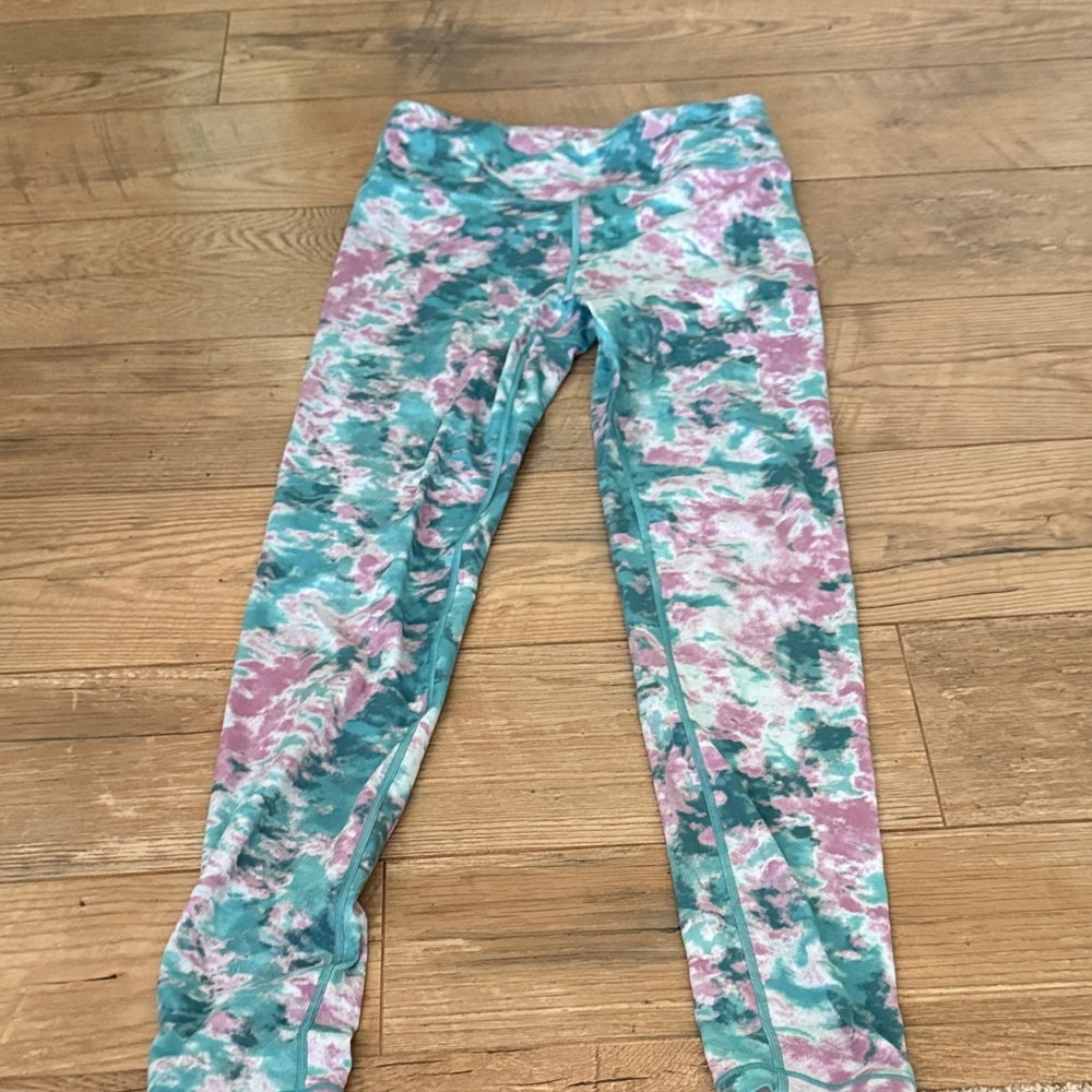 Athleta Kids Teal and Pink Patterned Leggings